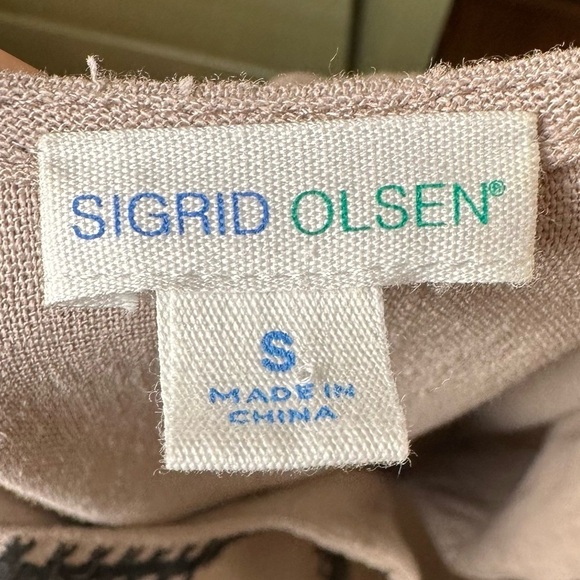 Sigrid Olsen Taupe Black Embroidered Linen Blend Maxi Dress S | Coastal Grandma - Picture 8 of 8